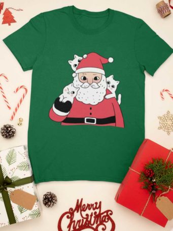 Black tshirt with Santa and three cats