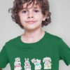 cute boy in a green tshirt with animals holding letter to santa