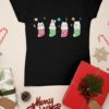 black tshirt with animals in christmas stockings