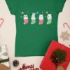 green tshirt with animals in christmas stockings