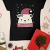 black tshirt with a Bear in a santa hat