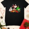 black tshirt with Santa, snowman and elf on chimney