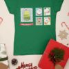 green tshirt with Santa , reindeer, snowman on postage stamps