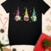 black tshirt with Three funny gnomes with gifts