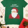 green tshirt with Santa and a Merry Christmas background