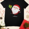 black tshirt with Santa holding a gift