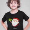 cool boy in a black tshirt with Santa holding a gift