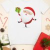 white tshirt with Santa holding a gift