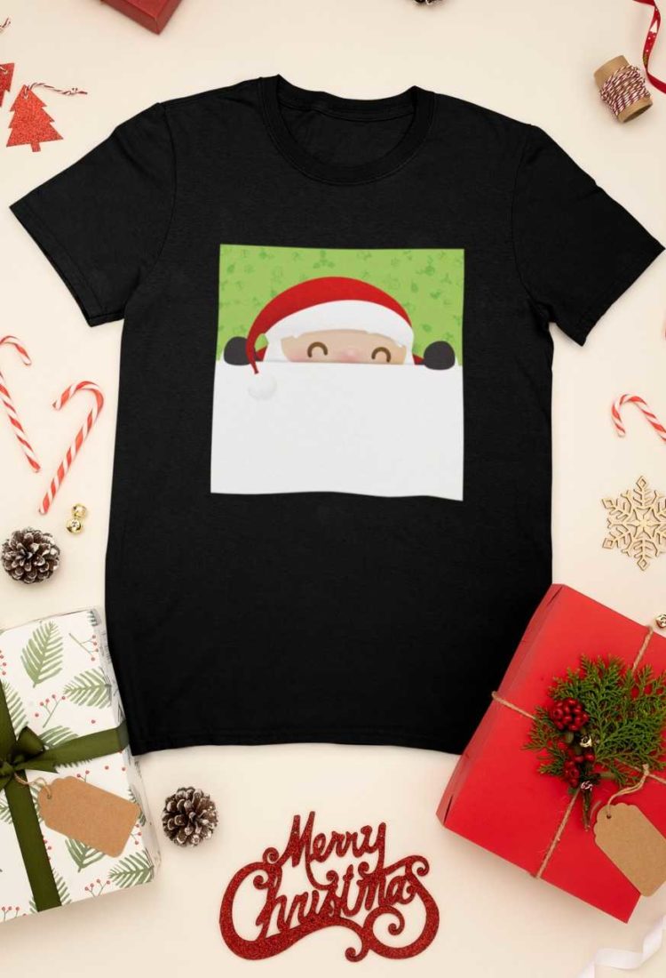 Black tshirt with Santa peeping out