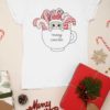 white tshirt with Cats in a mug with candy canes