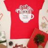 red tshirt with Cats in a mug with candy canes
