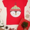 red tshirt with penguin christmas ornament