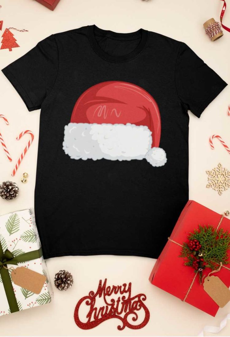 black tshirt with Santa Hat