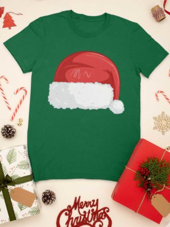 green tshirt with Santa Hat