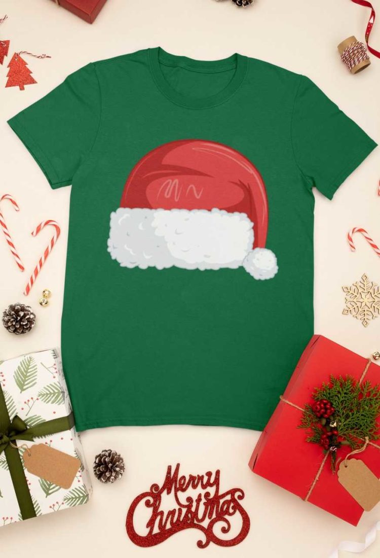 green tshirt with Santa Hat