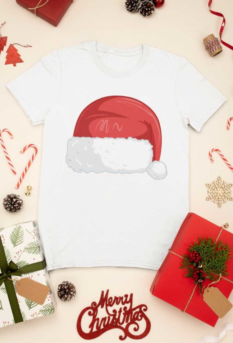 white tshirt with Santa Hat