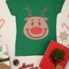 Green tshirt with a Smiling reindeer face