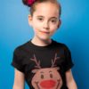 pretty girl in a black tshirt with a Smiling reindeer face