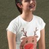 pretty girl in a white tshirt with a Smiling reindeer face