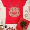 red tshirt with a Smiling reindeer face