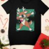 Reindeer dabbing on a black tshirt