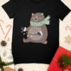 Black tshirt with a Bear holding christmas lights