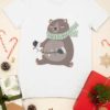 white tshirt with a Bear holding christmas lights