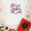 White tshirt with Santa riding a Unicorn