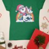 green tshirt with Santa riding a Unicorn