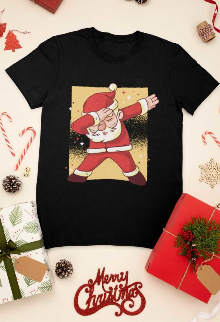 black tshirt with Santa Dabbing