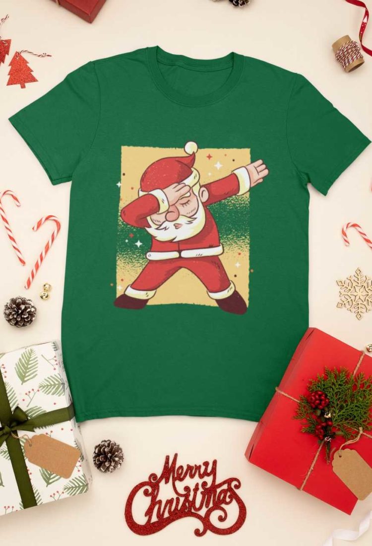 green tshirt with Santa Dabbing