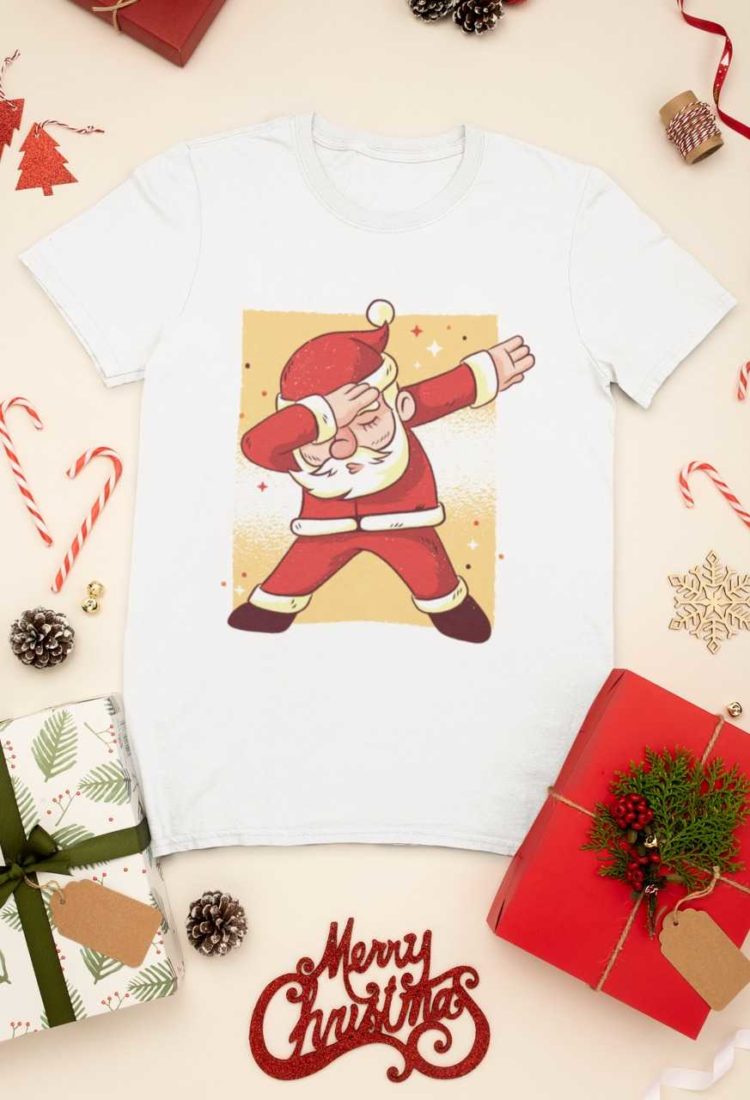 white tshirt with Santa Dabbing