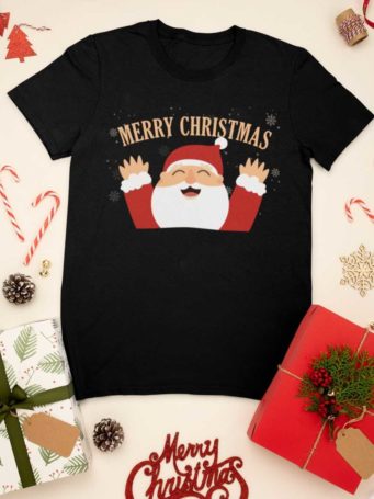 black tshirt with Santa saying Merry Christmas