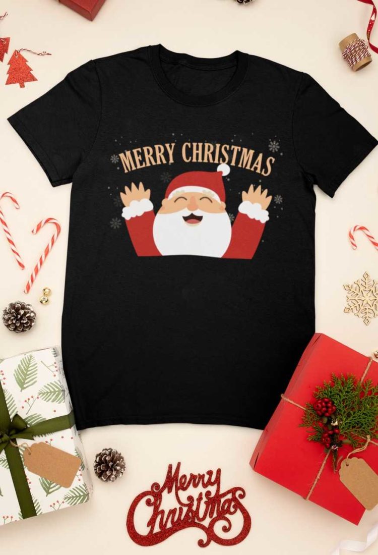 black tshirt with Santa saying Merry Christmas