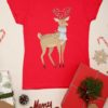 red tshirt with Reindeer with christmas lights