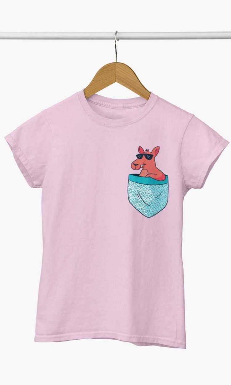 Light Pink tshirt with a Kangaroo in the pocket