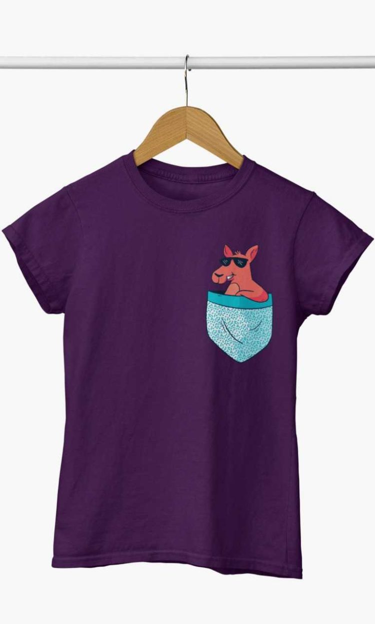 Purple tshirt with a Kangaroo in the pocket