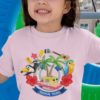 sweet girl in a Tropical tours light pink tshirt