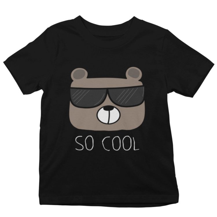 black Tshirt with a bear wearing sunglasses