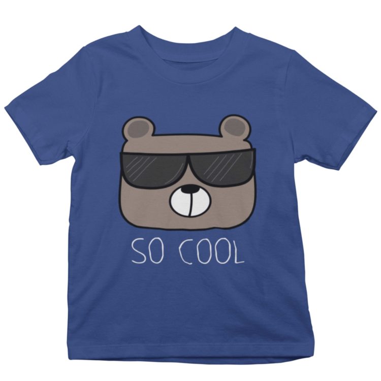 deep blue Tshirt with a bear wearing sunglasses