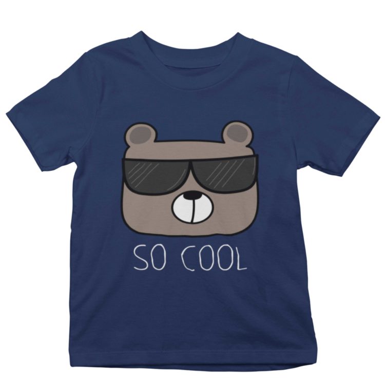 navy blue blue Tshirt with a bear wearing sunglasses