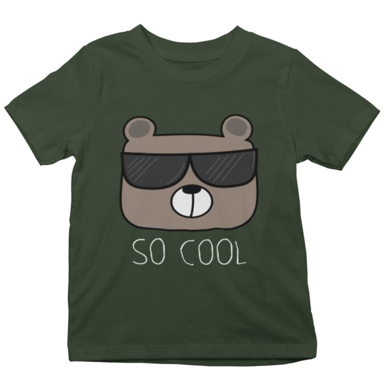 olive green Tshirt with a bear wearing sunglasses