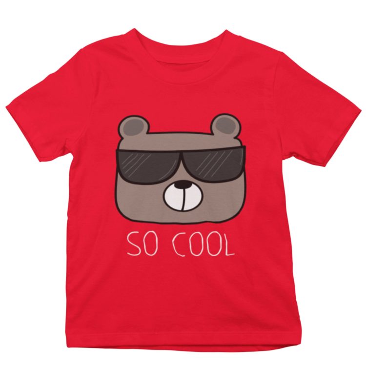 red Tshirt with a bear wearing sunglasses