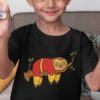 smart little boy in a black Superhero Sloth Tshirt
