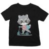 black Tshirt with a cute raccoon riding a scooter