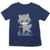 navy blue Tshirt with a cute raccoon riding a scooter