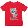red Tshirt with a cute raccoon riding a scooter