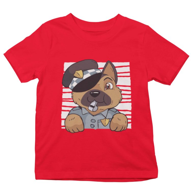 Police dog on a red tshirt