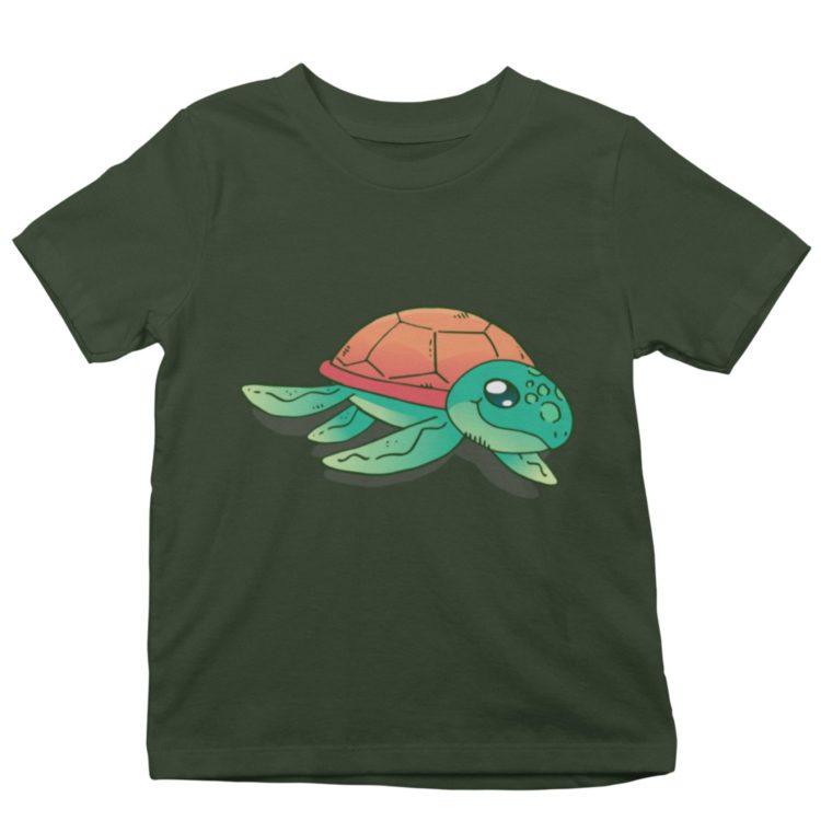 Olive green Tshirt with a Turtle Swimming