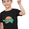 cool boy in a Black Tshirt with a Turtle Swimming